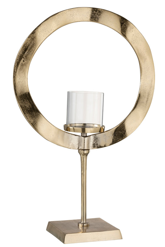 Windlicht Rond Voet Aluminium Goud Large