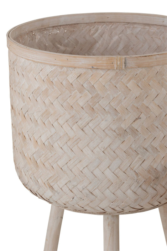 Set 3 Flowerpot Holders 3 Legs Bamboo/Plastic Natural Wash
