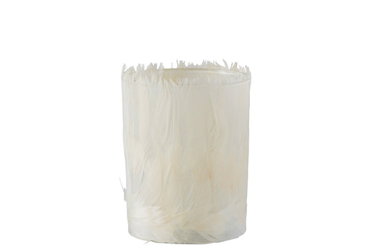 T-Lichthouder Veren Glas Creme Large