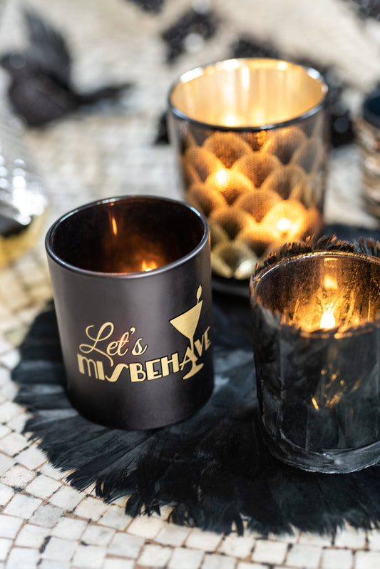 T-Lichthouder Gatsby Glas Mat Zwart/Goud Assortiment Van 2
