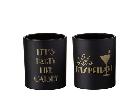 T-Lichthouder Gatsby Glas Mat Zwart/Goud Assortiment Van 2